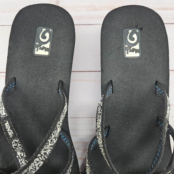 Teva Mush Mandalyn Wedge Sandal‎ Womens 8 Black Floral Pattern Flip Flops - Picture 7 of 11